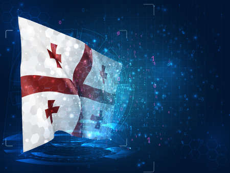 Georgia, vector 3d flag on blue background with hud interfaces