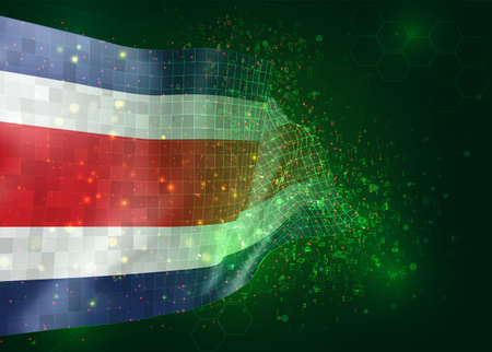Costa Rica, on vector 3d flag on green background with polygons and data numbersのイラスト素材