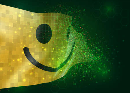 cheerful yellow smile on vector 3d flag on green background with polygons and data numbers