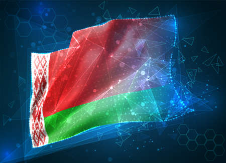 Belarus, vector flag, virtual abstract 3D object from triangular polygons on a blue backgroundのイラスト素材