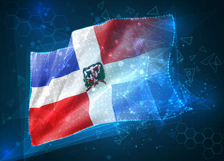 Dominican Republic, vector flag, virtual abstract 3D object from triangular polygons on a blue backgroundのイラスト素材