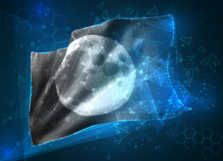 moon, vector flag, virtual abstract 3D object from triangular polygons on a blue backgroundのイラスト素材