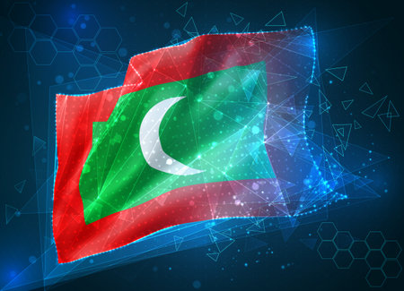 Maldives, vector flag, virtual abstract 3D object from triangular polygons on a blue backgroundのイラスト素材