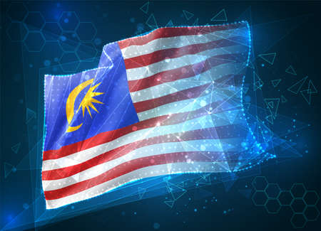 Malaysia, vector flag, virtual abstract 3D object from triangular polygons on a blue backgroundのイラスト素材