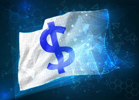 dollar currency vector flag, virtual abstract 3D object from triangular polygons on a blue backgroundのイラスト素材