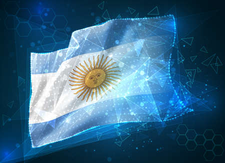 Argentina, vector flag, virtual abstract 3D object from triangular polygons on a blue backgroundのイラスト素材