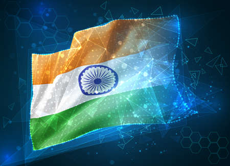India, vector flag, virtual abstract 3D object from triangular polygons on a blue backgroundのイラスト素材