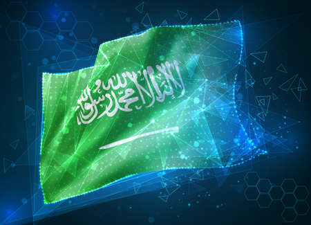 Saudi Arabia, vector flag, virtual abstract 3D object from triangular polygons on a blue backgroundのイラスト素材