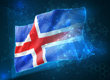 Iceland, vector flag, virtual abstract 3D object from triangular polygons on a blue backgroundのイラスト素材