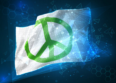 pacifism, vector flag, virtual abstract 3D object from triangular polygons on a blue backgroundのイラスト素材