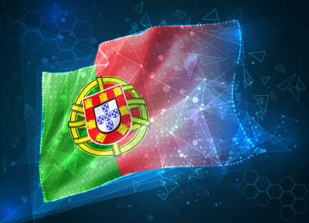 Portugal, vector flag, virtual abstract 3D object from triangular polygons on a blue backgroundのイラスト素材
