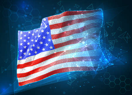 usa, america, vector flag, virtual abstract 3D object from triangular polygons on a blue backgroundのイラスト素材
