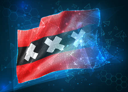 Amsterdam, vector flag, virtual abstract 3D object from triangular polygons on a blue backgroundのイラスト素材