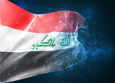 Iraq, vector flag, virtual abstract 3D object from triangular polygons on a blue backgroundのイラスト素材