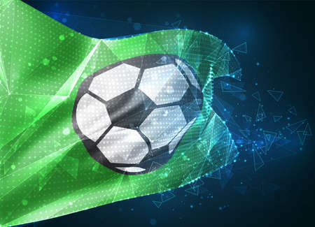 soccer ball, vector 3d flag on blue background with hud interfacesのイラスト素材