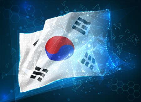 Korea, vector flag, virtual abstract 3D object from triangular polygons on a blue backgroundのイラスト素材