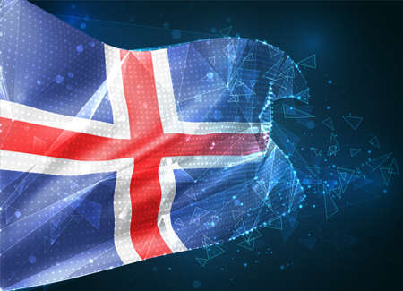 Iceland, vector flag, virtual abstract 3D object from triangular polygons on a blue backgroundのイラスト素材