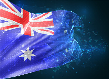 Australia, vector flag, virtual abstract 3D object from triangular polygons on a blue backgroundのイラスト素材