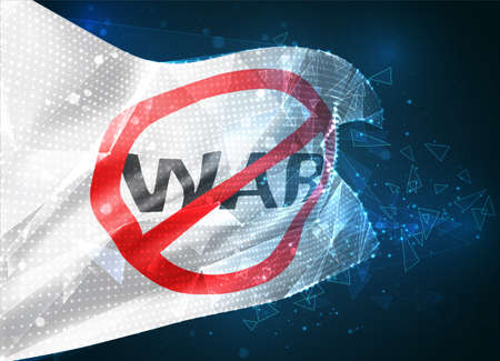 stop war vector flag, virtual abstract 3D object from triangular polygons on a blue backgroundのイラスト素材