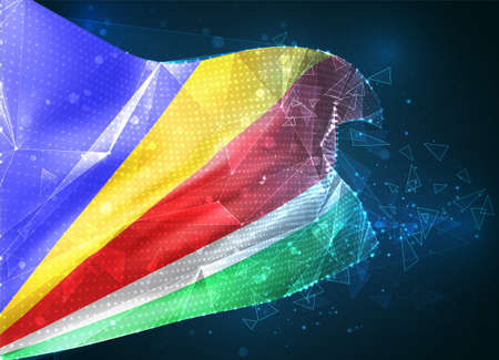 Seychelles, vector flag, virtual abstract 3D object from triangular polygons on a blue backgroundのイラスト素材