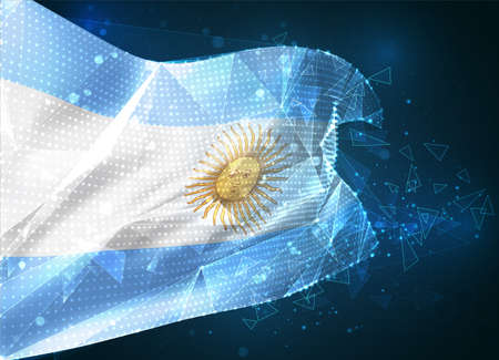 Argentina, vector flag, virtual abstract 3D object from triangular polygons on a blue backgroundのイラスト素材