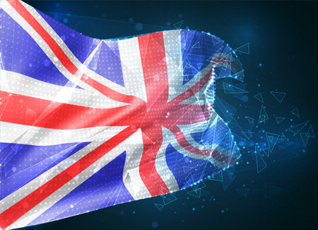 vector flag, virtual abstract 3D object from triangular polygons on a blue backgroundのイラスト素材