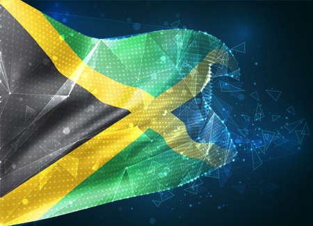 Jamaica, vector flag, virtual abstract 3D object from triangular polygons on a blue backgroundのイラスト素材