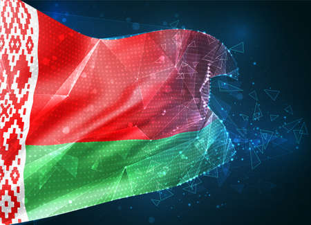 Belarus, vector flag, virtual abstract 3D object from triangular polygons on a blue backgroundのイラスト素材