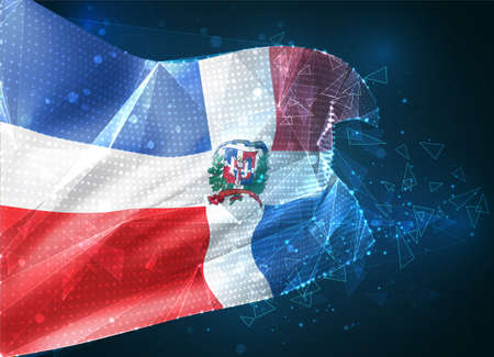Dominican Republic, vector flag, virtual abstract 3D object from triangular polygons on a blue backgroundのイラスト素材