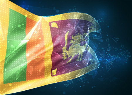 Sri Lanka, vector flag, virtual abstract 3D object from triangular polygons on a blue backgroundのイラスト素材