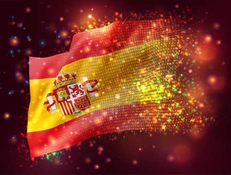 Spain, vector 3d flag on pink purple background with lighting and flaresのイラスト素材