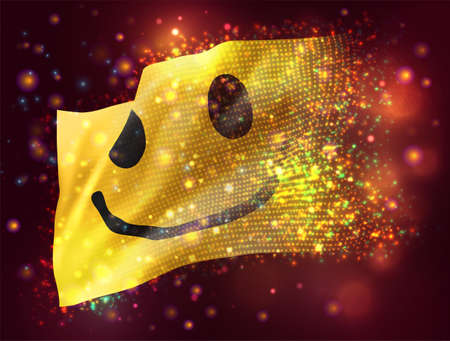 cheerful yellow smile vector 3d flag on pink purple background with lighting and flaresのイラスト素材