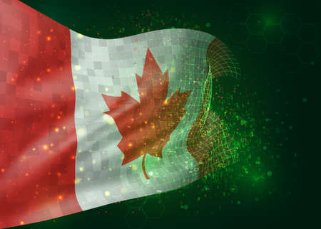 Canada, on vector 3d flag on green background with polygons and data numbersのイラスト素材