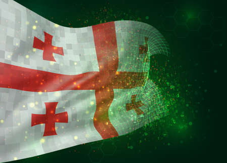 Georgia on vector 3d flag on green background with polygons and data numbersのイラスト素材