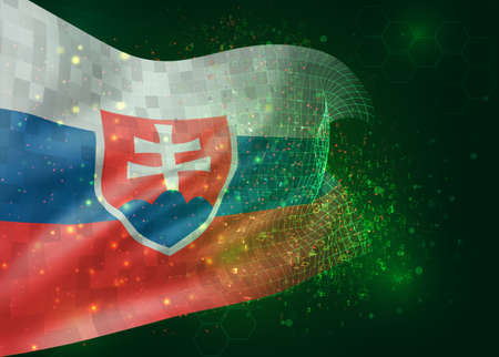 Slovakia on vector 3d flag on green background with polygons and data numbersのイラスト素材