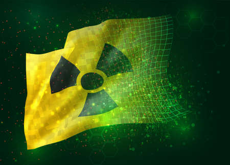 radioactive hazard vector 3d flag on green background with polygons and data numbersのイラスト素材