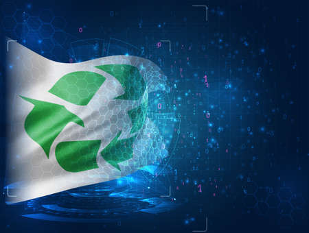 garbage recycling vector flag, virtual abstract 3D object from triangular polygons on a blue backgroundのイラスト素材