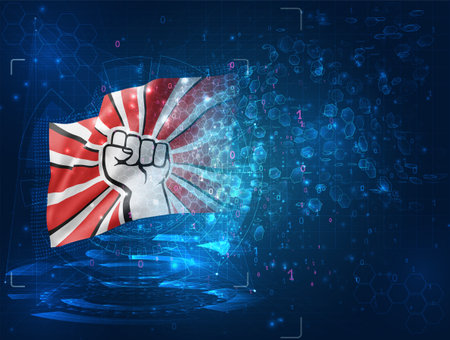 fist vector flag, virtual abstract 3D object from triangular polygons on a blue backgroundのイラスト素材
