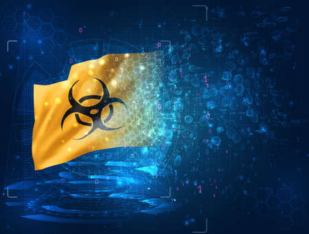 bacterial hazard, vector 3d flag on blue background with hud interfaces