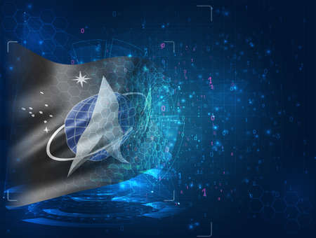 space troops on vector 3d flag on blue background with hud interfaces