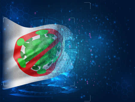 stop the virus and pandemic vector 3d flag on blue background with hud interfacesのイラスト素材