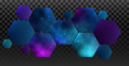 Hexagonal honeycomb with a palette of flowers. space backgrounds. vector design