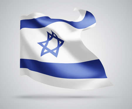 Israel, vector flag with waves and bends waving in the wind on a white background.