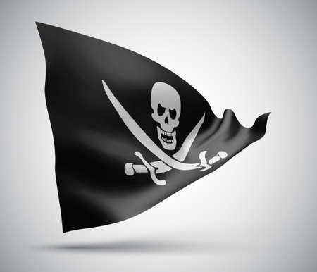 3d vector mesh flag of a pirate skull on a black background with waves in the wind.のイラスト素材