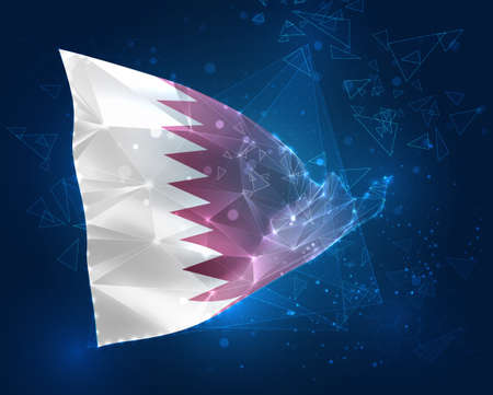 Qatar, vector flag, virtual abstract 3D object from triangular polygons on a blue backgroundのイラスト素材