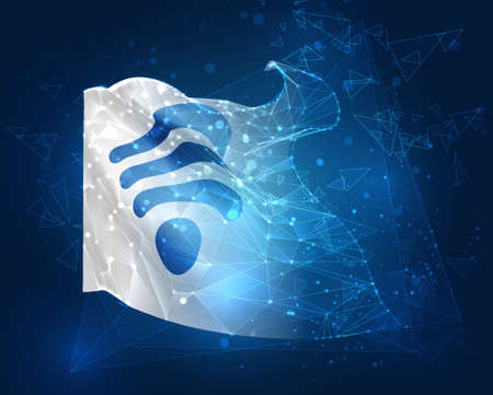 3d vector mesh flag of wi-fi wave, virtual abstract 3D object from triangular polygons on a blue backgroundのイラスト素材