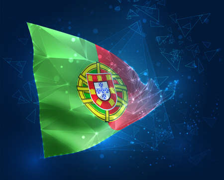 Portugal, vector flag, virtual abstract 3D object from triangular polygons on a blue backgroundのイラスト素材
