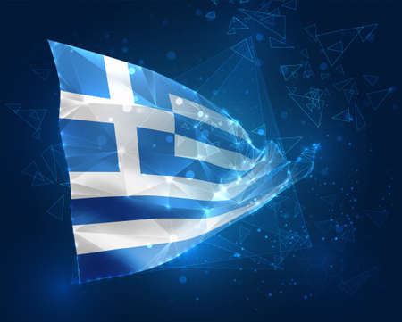 Greece, vector flag, virtual abstract 3D object from triangular polygons on a blue backgroundのイラスト素材
