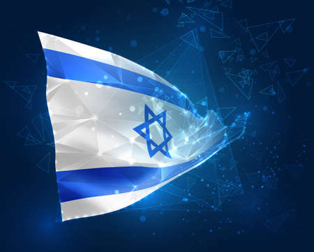 Israel, vector flag, virtual abstract 3D object from triangular polygons on a blue backgroundのイラスト素材