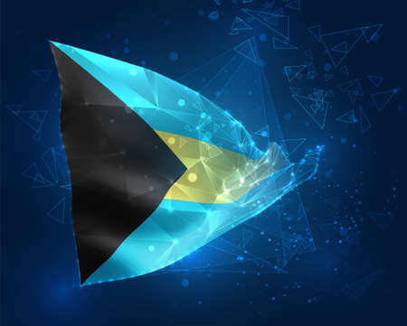 Bahamas, vector flag, virtual abstract 3D object from triangular polygons on a blue backgroundのイラスト素材